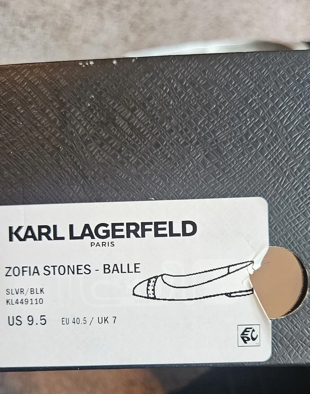 Karl Lagerfeld Silver with Black Cap-Toe Square-Toe Ballet Flats